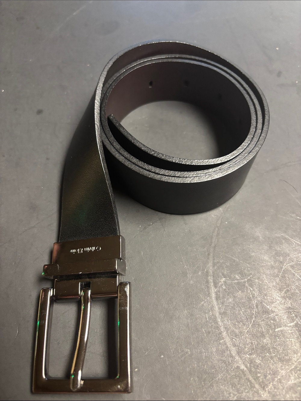 Calvin Klein Black/ Brown Reversible Leather Belt with Silver-Tone Buckle